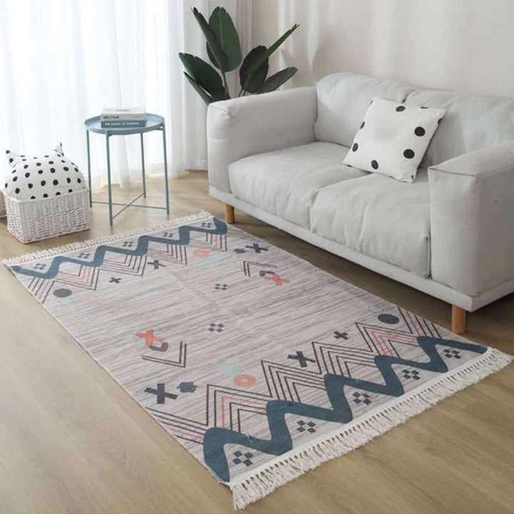 Lisslune | Classic Southwestern Geometric Pattern Rug Black and Brown Tribal Rug Linen Fringe Washable Rug for Living Room