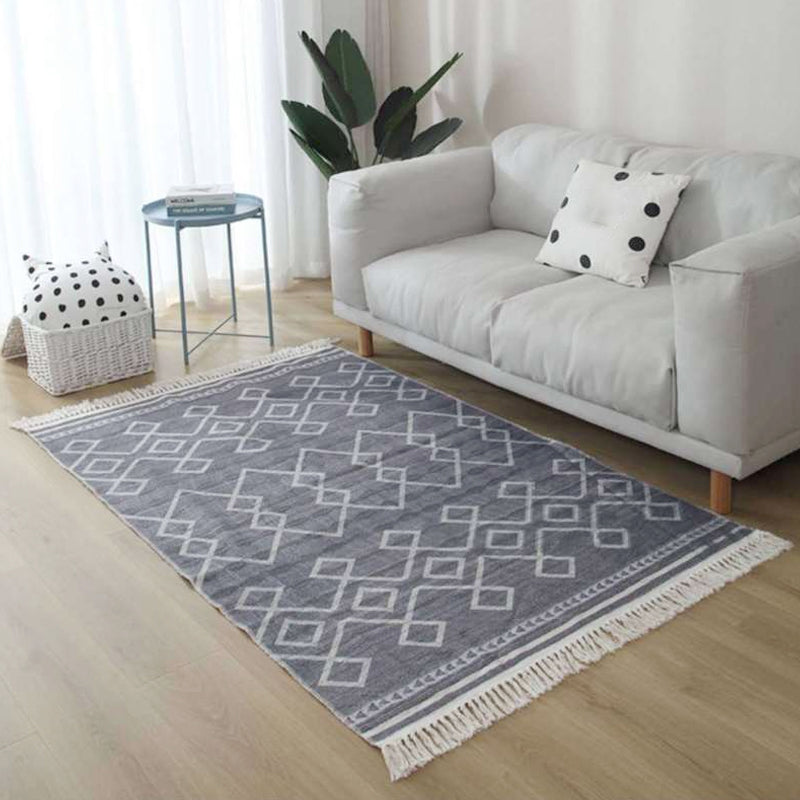 Lisslune | Classic Southwestern Geometric Pattern Rug Black and Brown Tribal Rug Linen Fringe Washable Rug for Living Room