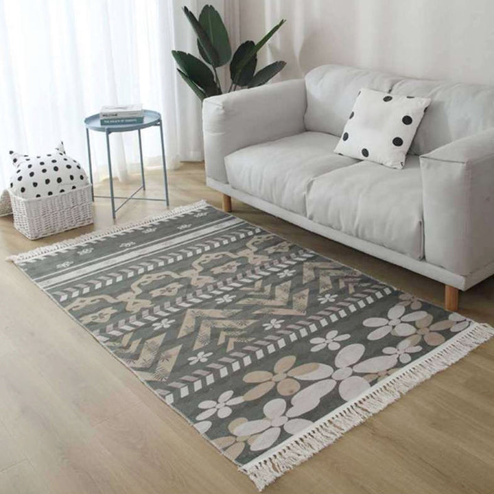 Lisslune | Classic Southwestern Geometric Pattern Rug Black and Brown Tribal Rug Linen Fringe Washable Rug for Living Room