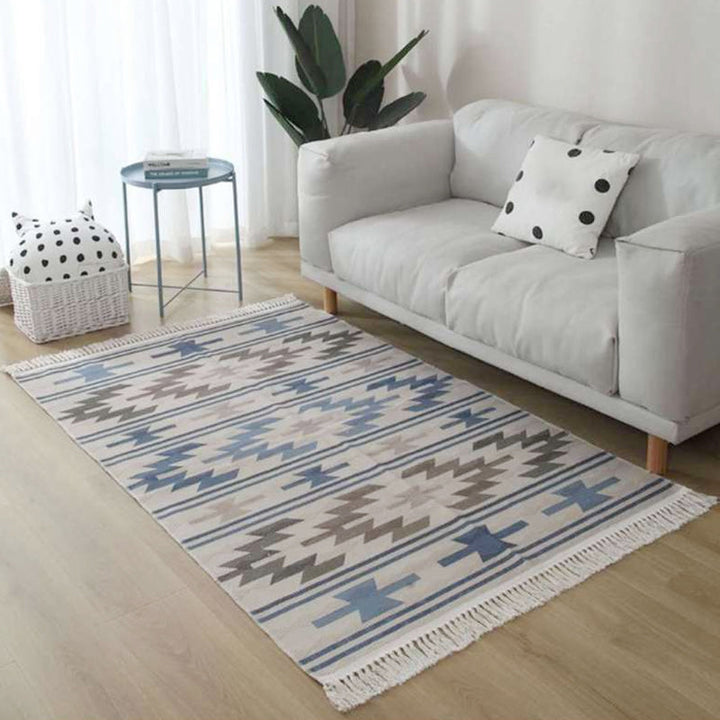 Lisslune | Gray and Brown Southwestern Rug Linen Tribal Geometric and Stripe Pattern Rug Washable Fringed Rug for the Living Room