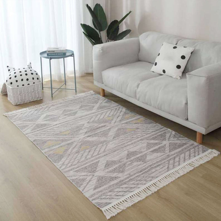 Lisslune | Gray and Brown Southwestern Rug Linen Tribal Geometric and Stripe Pattern Rug Washable Fringed Rug for the Living Room