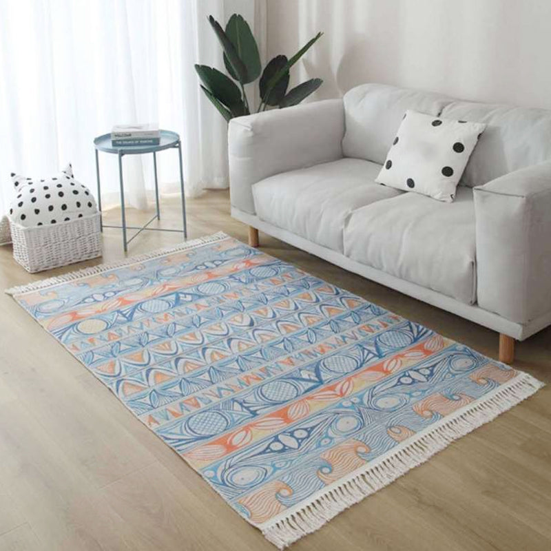 Lisslune | Gray and Brown Southwestern Rug Linen Tribal Geometric and Stripe Pattern Rug Washable Fringed Rug for the Living Room