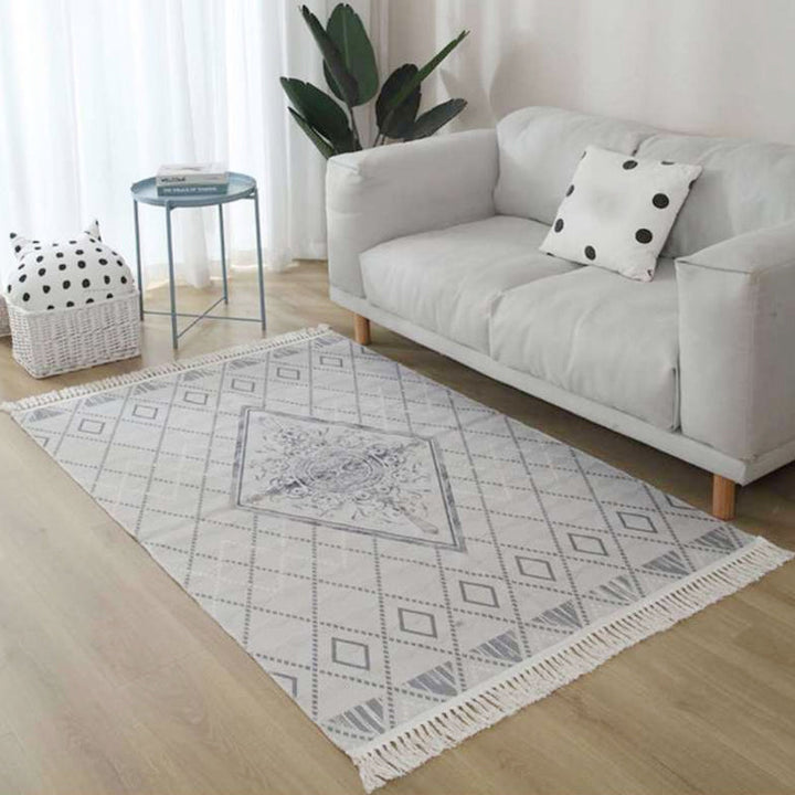 Lisslune | Gray and Brown Southwestern Rug Linen Tribal Geometric and Stripe Pattern Rug Washable Fringed Rug for the Living Room