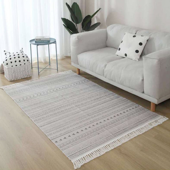 Lisslune | Gray and Brown Southwestern Rug Linen Tribal Geometric and Stripe Pattern Rug Washable Fringed Rug for the Living Room