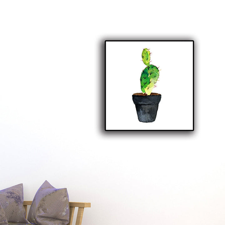 Lisslune | Green Pot Cactus Wall Art Decor Plant Tropical Texture Canvas Print for Home