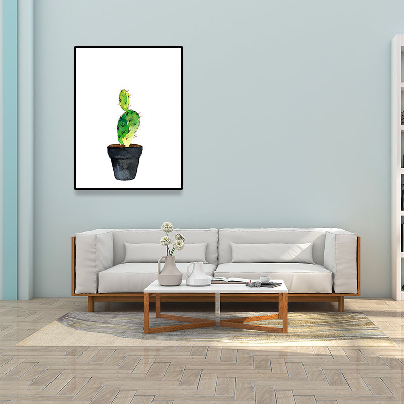 Lisslune | Green Pot Cactus Wall Art Decor Plant Tropical Texture Canvas Print for Home