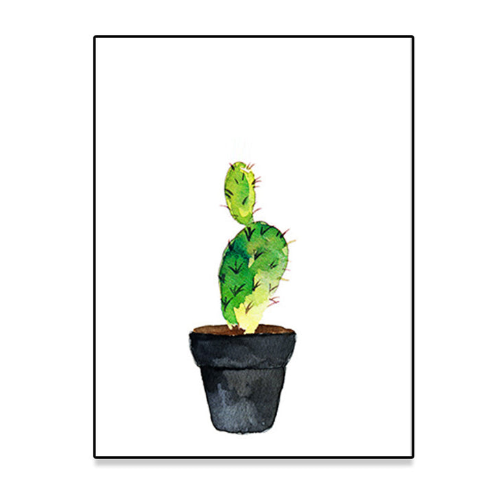 Lisslune | Green Pot Cactus Wall Art Decor Plant Tropical Texture Canvas Print for Home
