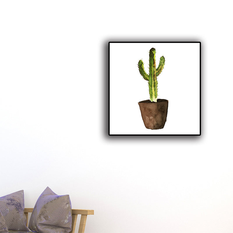 Lisslune | Green Pot Cactus Wall Art Decor Plant Tropical Texture Canvas Print for Home