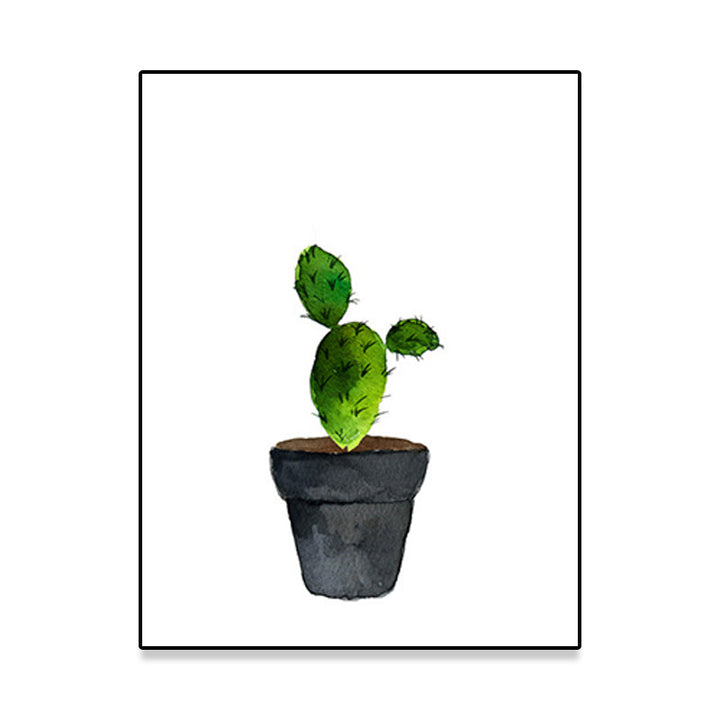 Lisslune | Green Pot Cactus Wall Art Decor Plant Tropical Texture Canvas Print for Home