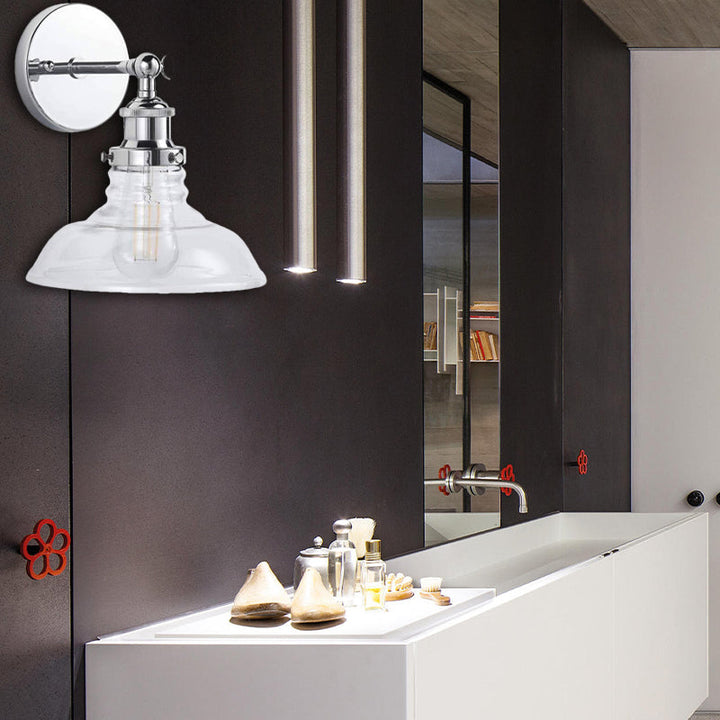 Lisslune | Clear Glass Chrome/Nickel Wall Light Barn 1-Bulb Industrial Wall Lamp for the Kitchen