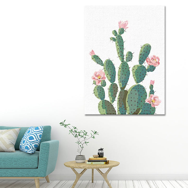Lisslune | Green Cactus Flower Canvas Print Botanical Tropical Textured Wall Art for Home