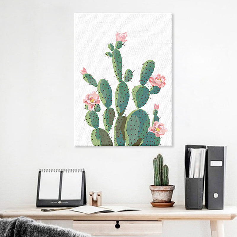 Lisslune | Green Cactus Flower Canvas Print Botanical Tropical Textured Wall Art for Home
