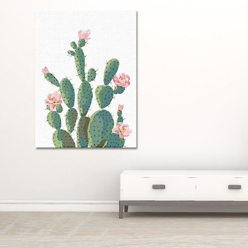 Lisslune | Green Cactus Flower Canvas Print Botanical Tropical Textured Wall Art for Home