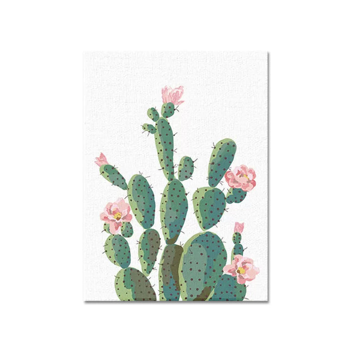 Lisslune | Green Cactus Flower Canvas Print Botanical Tropical Textured Wall Art for Home