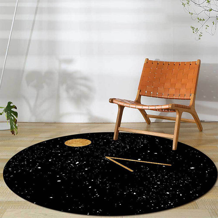 Lisslune | Novelty Outer Space Print Rug Black Polyester Rug Washable Non-Slip Back Rug for Living Room