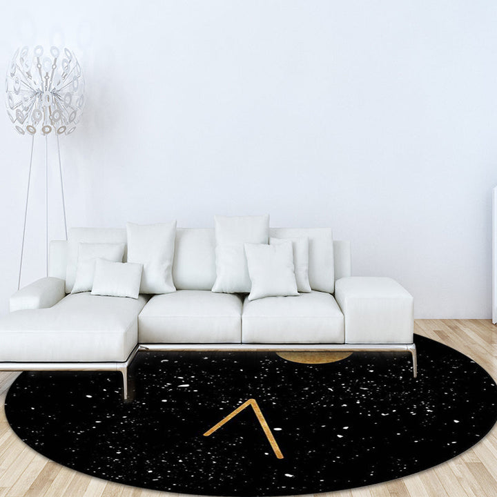 Lisslune | Novelty Outer Space Print Rug Black Polyester Rug Washable Non-Slip Back Rug for Living Room
