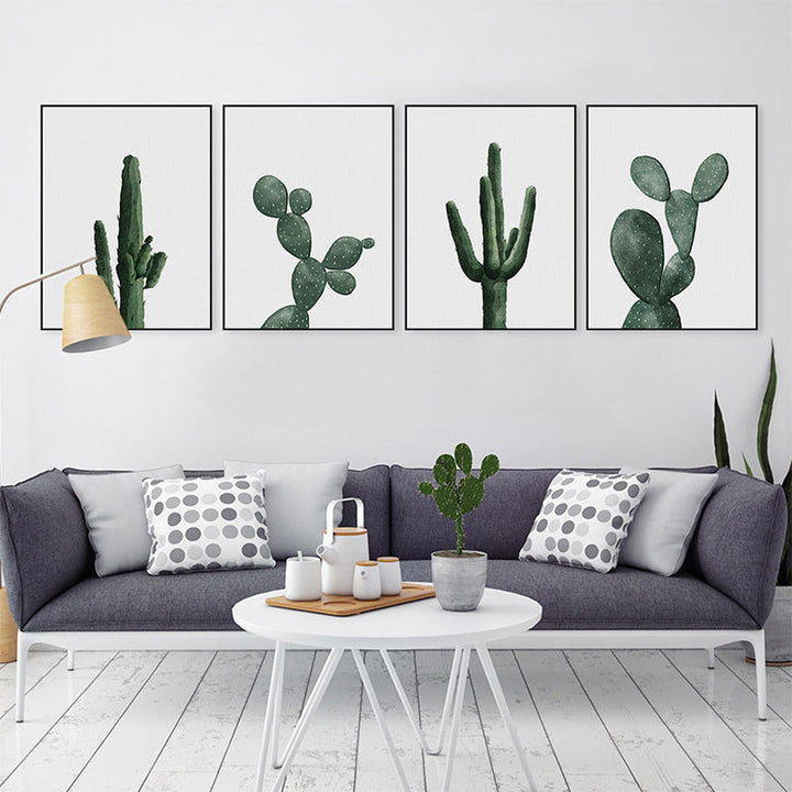 Lisslune | Tropical Plant Cactus Wall Decoration Green Texture Surface Canvas Print for Living Room