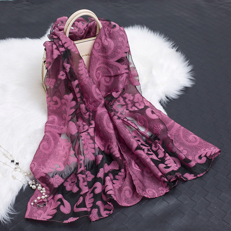 Lisslune | Silk scarf with cut flowers hollow motif
