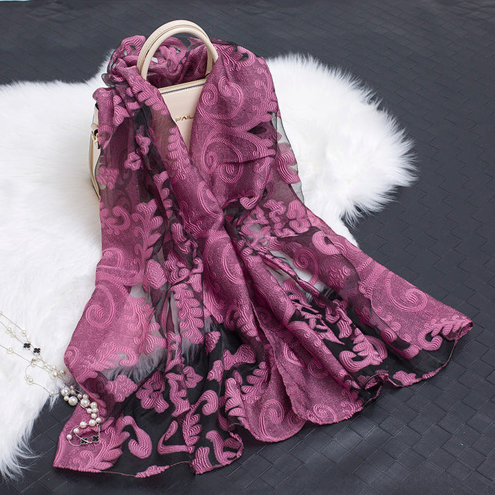 Lisslune | Silk scarf with cut flowers hollow motif