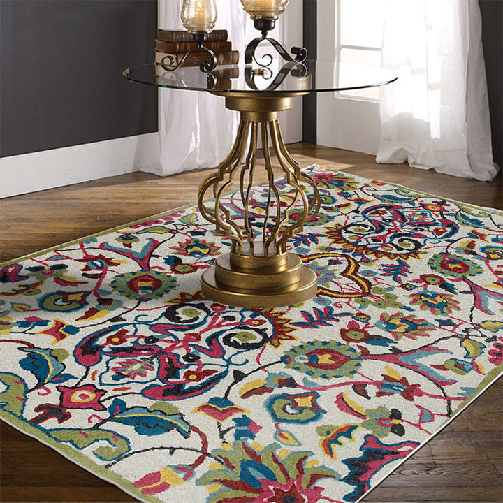 Lisslune | Classic Floral Design Rug Gray Multi-Color Classic Rug Polyester Washable Non-Slip Back Rug for the Living Room