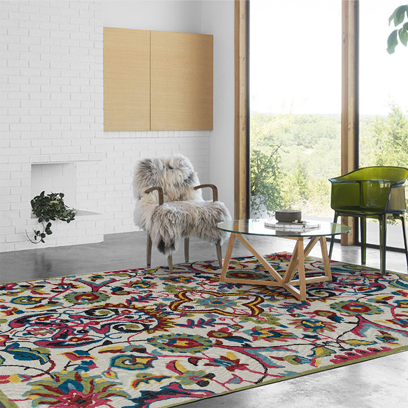 Lisslune | Classic Floral Design Rug Gray Multi-Color Classic Rug Polyester Washable Non-Slip Back Rug for the Living Room
