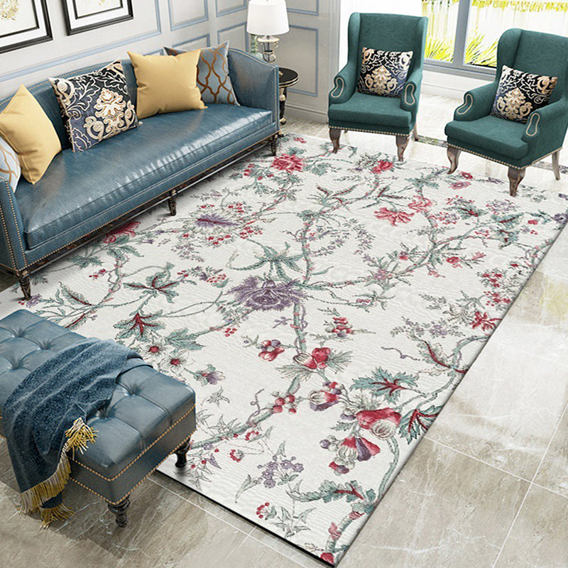 Lisslune | Classic floral pattern rug gray and green polyester rug machine washable non-slip rug for the bedroom