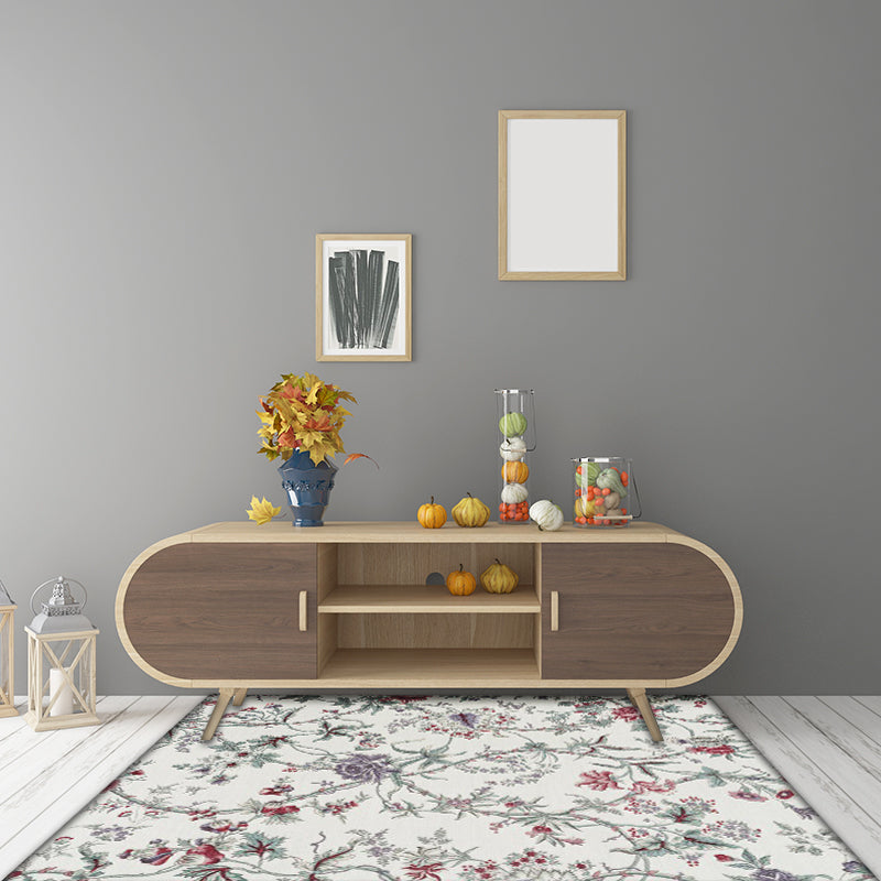 Lisslune | Classic floral pattern rug gray and green polyester rug machine washable non-slip rug for the bedroom