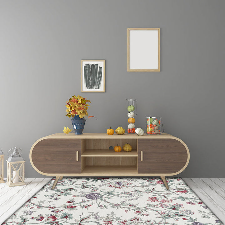 Lisslune | Classic floral pattern rug gray and green polyester rug machine washable non-slip rug for the bedroom
