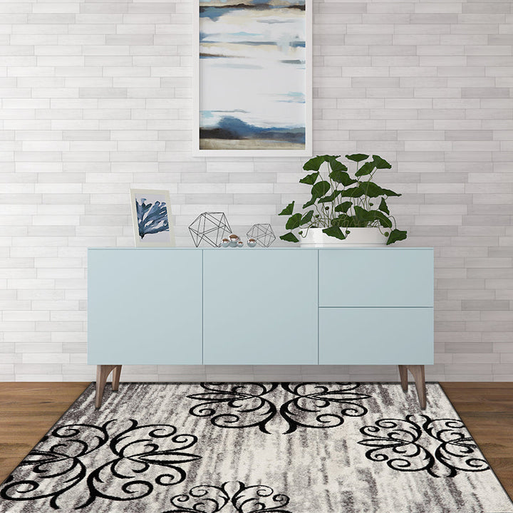 Lisslune | Washed Paisley Pattern Rug Gray Classic Rug Polyester Washable Non-Slip Base Rug for Living Room