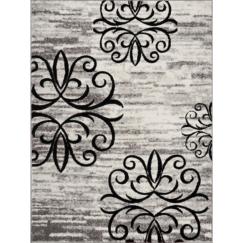 Lisslune | Washed Paisley Pattern Rug Gray Classic Rug Polyester Washable Non-Slip Base Rug for Living Room