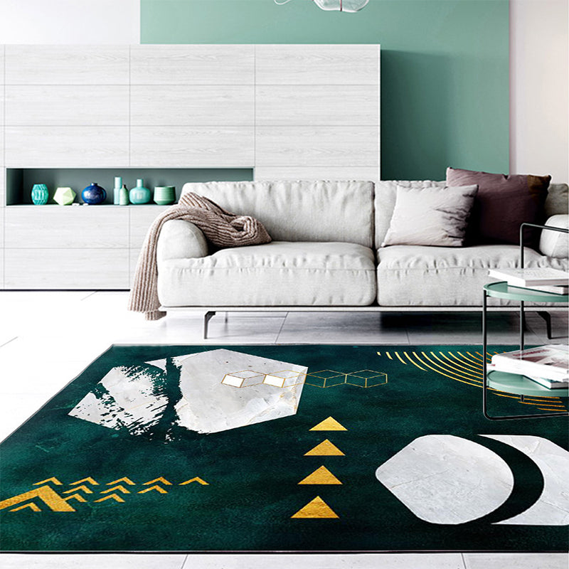 Lisslune | Novelty Geometric Print Area Rug Dark Green Polyester Rug Machine Washable Non-Slip Area Rug for Bedroom
