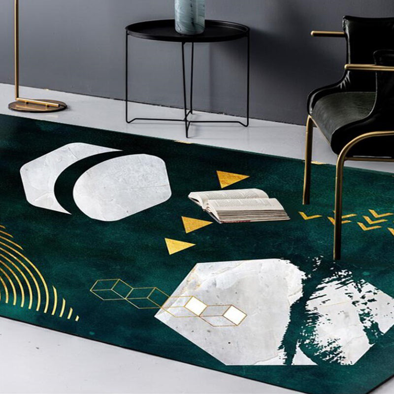 Lisslune | Novelty Geometric Print Area Rug Dark Green Polyester Rug Machine Washable Non-Slip Area Rug for Bedroom