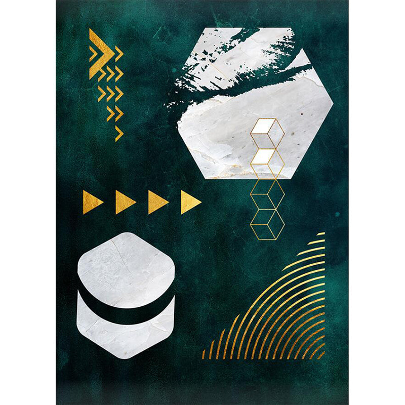 Lisslune | Novelty Geometric Print Area Rug Dark Green Polyester Rug Machine Washable Non-Slip Area Rug for Bedroom