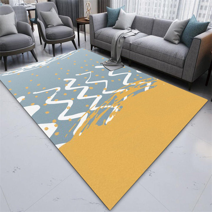 Lisslune | Minimalistic Novelty Area Rug in Blue and Yellow Geometric Dots Wave Pattern Area Rug Polyester Non-Slip Carpet for Home Decoration