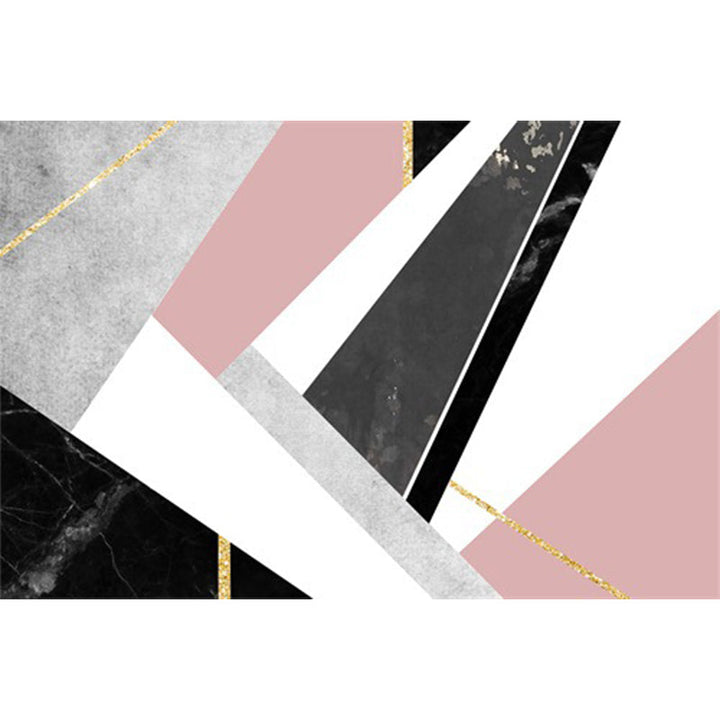 Lisslune | Pink and Black Bedroom Carpet Modern Color Block Geometric Marble Pattern Area Rug Polyester Non-Slip Rug
