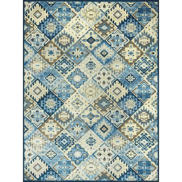 Lisslune | Moroccan Living Room Rug in Blue Diamond Print Rug Polyester Stain Resistant Non-Slip Area Rug