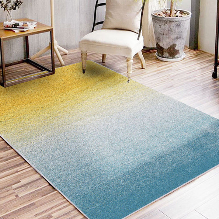 Lisslune | Casual Ombre Carpet Green and Blue Synthetic Carpet Machine Washable Non-Slip Rug for Bedroom
