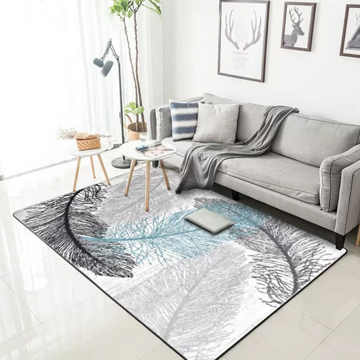 Lisslune | Tropical living room rug in gray botanical print rug polyester non-slip machine washable area rug