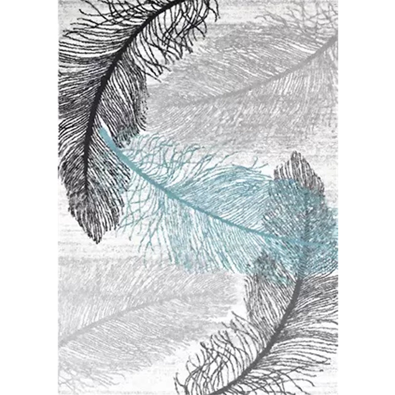 Lisslune | Tropical living room rug in gray botanical print rug polyester non-slip machine washable area rug