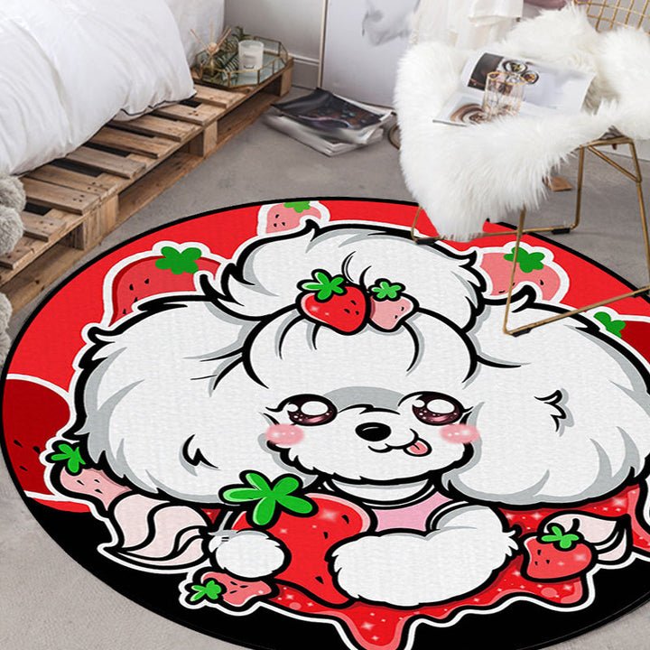 Lisslune | Children's Room Rug in Purple and Red Animal Dog Star Strawberry Print Rug Polyester Non-Slip Area Rug