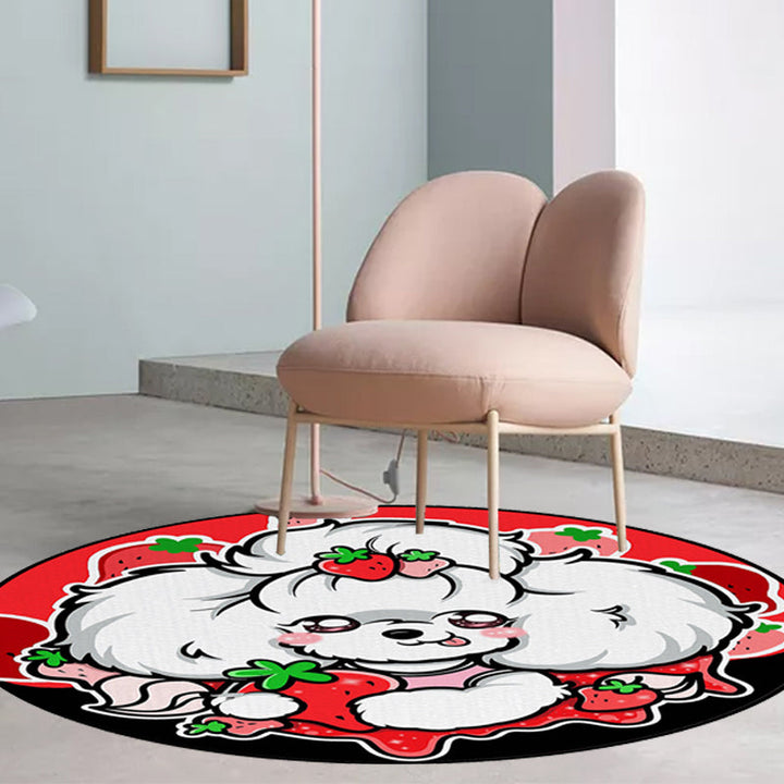 Lisslune | Children's Room Rug in Purple and Red Animal Dog Star Strawberry Print Rug Polyester Non-Slip Area Rug