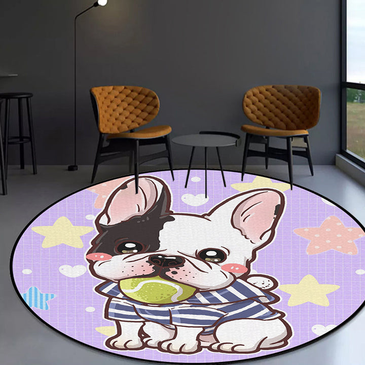 Lisslune | Children's Room Rug in Purple and Red Animal Dog Star Strawberry Print Rug Polyester Non-Slip Area Rug