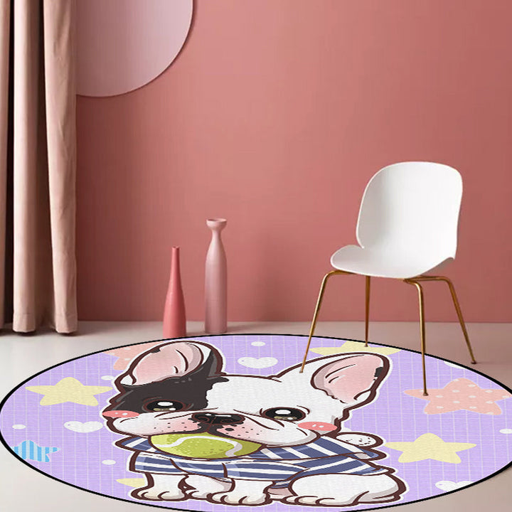 Lisslune | Children's Room Rug in Purple and Red Animal Dog Star Strawberry Print Rug Polyester Non-Slip Area Rug