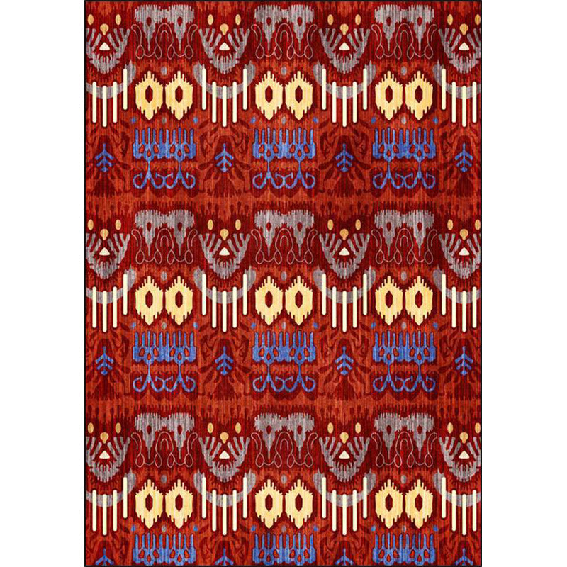 Lisslune | Southwest Living Room Rug in Red Tribal Print Rug Polyester Non-Slip Back Area Rug