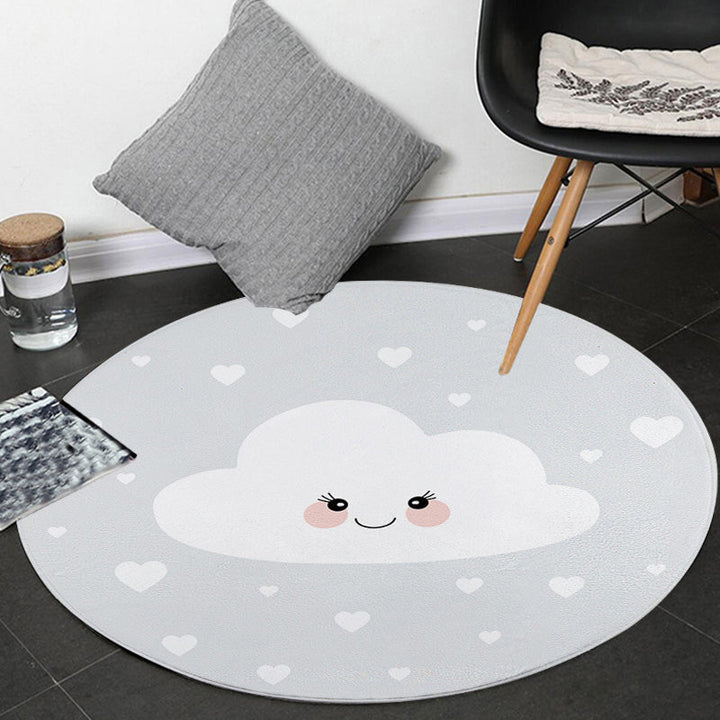 Lisslune | Children's Room Rug in Gray Fairy Tale Clouds Heart Print Rug Polyester Stain Resistant Non-Slip Area Rug