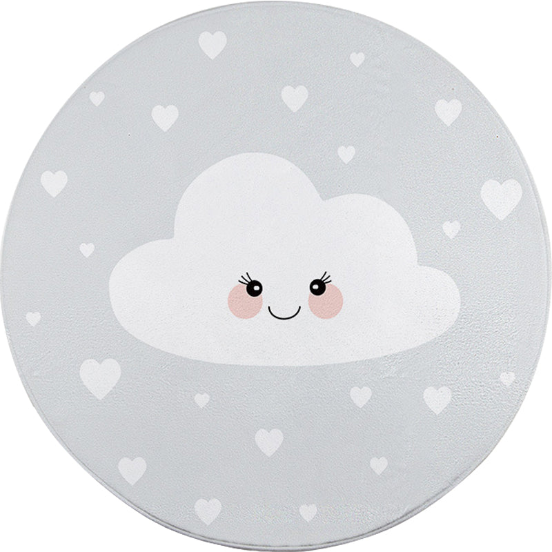 Lisslune | Children's Room Rug in Gray Fairy Tale Clouds Heart Print Rug Polyester Stain Resistant Non-Slip Area Rug