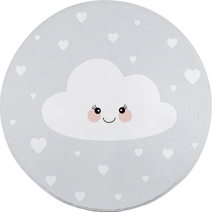 Lisslune | Children's Room Rug in Gray Fairy Tale Clouds Heart Print Rug Polyester Stain Resistant Non-Slip Area Rug