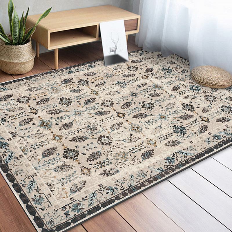 Lisslune | Retro Floral Pattern Rug Gray Multicolor Classical Rug Polyester Washable Non-Slip Back Rug for Living Room