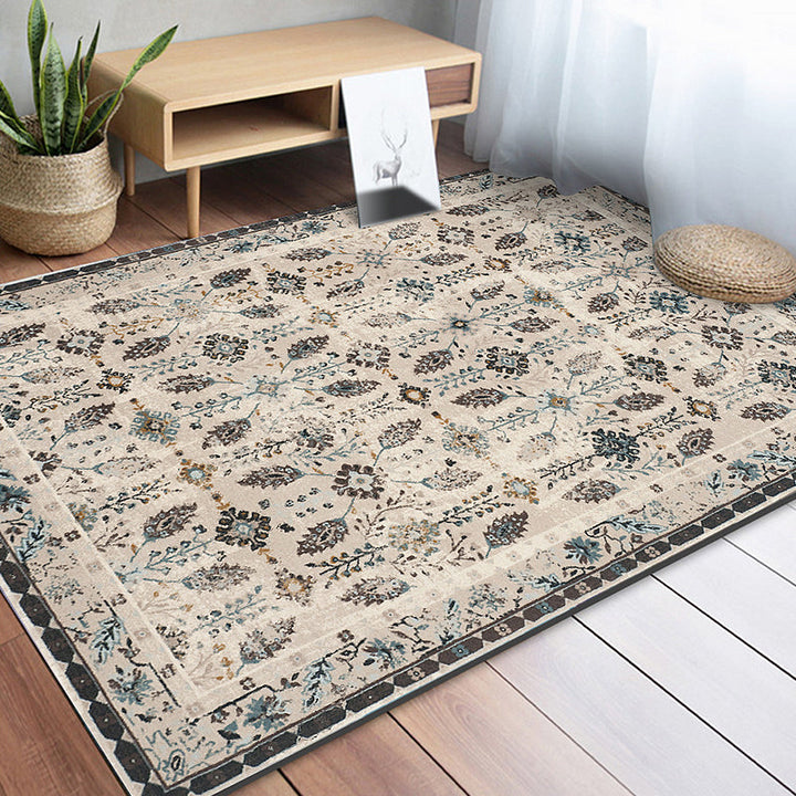 Lisslune | Retro Floral Pattern Rug Gray Multicolor Classical Rug Polyester Washable Non-Slip Back Rug for Living Room
