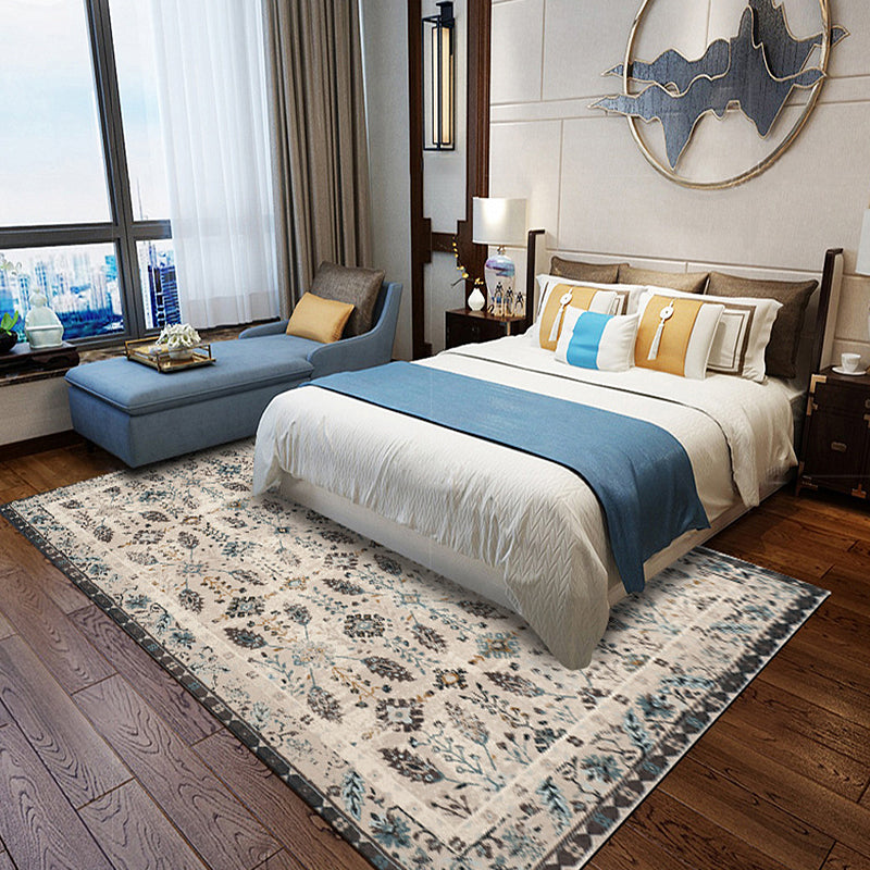 Lisslune | Retro Floral Pattern Rug Gray Multicolor Classical Rug Polyester Washable Non-Slip Back Rug for Living Room